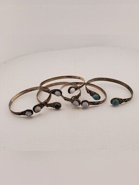 Bundle Silver Gemstone Cuff Bracelets